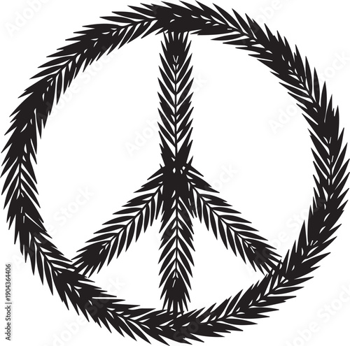 Peace sign made of palm branches vector illustration silhouette for unity and harmony art