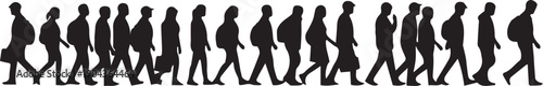 People silhouette walking in line as vector illustration for crowd movement concept design
