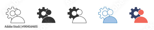 Diverse user profile and account settings vector icons, featuring a person's head with a gear for preferences, administration, and configuration