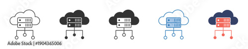 Cloud server network icon set showcasing data storage, computing, and digital infrastructure services for modern technology solutions and online connectivity
