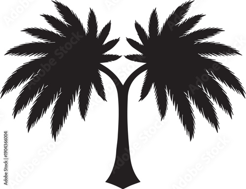 Double palm tree tropical foliage silhouette vector illustration in stylized line art aesthetic