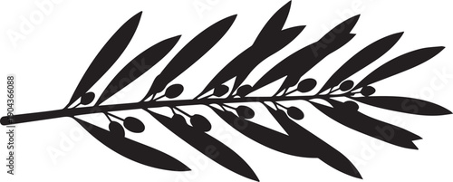 Olive branch with leaves and fruit silhouette vector illustration in minimalist line art style