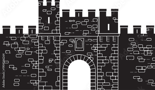 Vector castle silhouette illustration medieval architecture and fortress line art