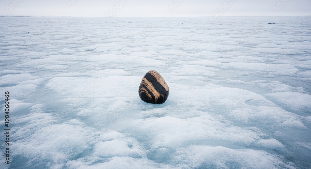 Obraz premium Striking rock formation on icy terrain under overcast skies minimalist landscape
