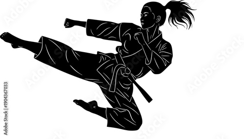 Female Karate Fighter Silhouette Martial Arts Vector Illustration