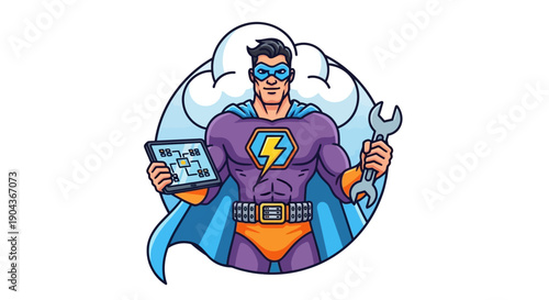 Action-Packed Superhero Character, Digital Artwork, Creative Design, Cartoon Style, Vibrant Colors, Dynamic Pose, Comic Concept