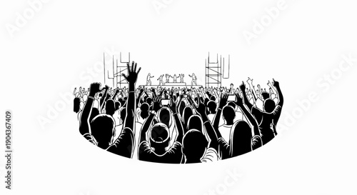 A crowd of people raise their hands in excitement at an outdoor concert