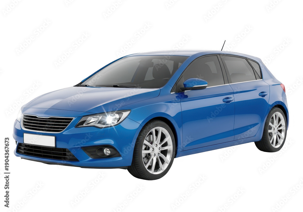 Fototapeta premium Blue Sedan Car Isolated on White Background PNG