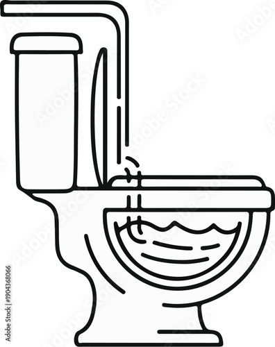 A black and white outline drawing of a flushing toilet