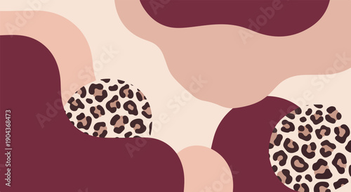 A background featuring abstract organic shapes and leopard print circles