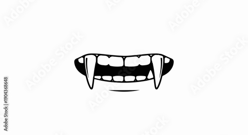 A black and white cartoon image of vampire fangs