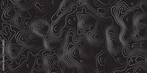 Dark abstract background with dense topographic contour lines, flowing organic curves, matte black texture, subtle highlights, modern moody design