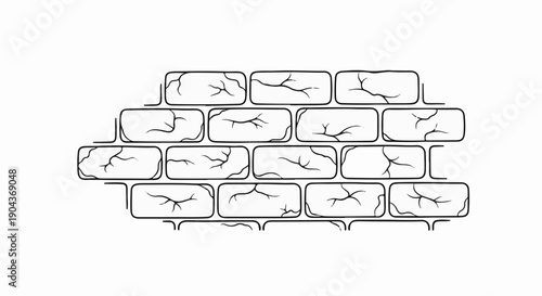 A detailed outline drawing of a brick wall with visible cracks and uneven edges