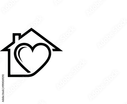 A black outline of a house with a heart inside