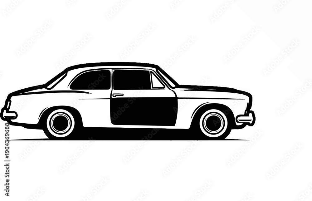 Fototapeta premium A black and white silhouette of a vintage two-door sedan car