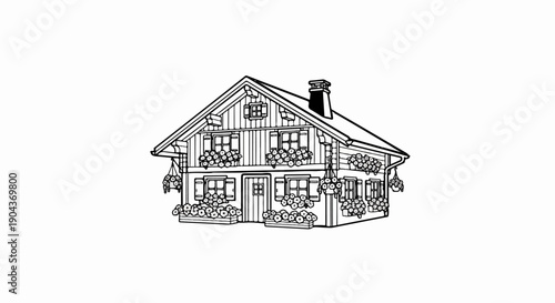 A charming, rustic wooden cabin adorned with abundant flowers