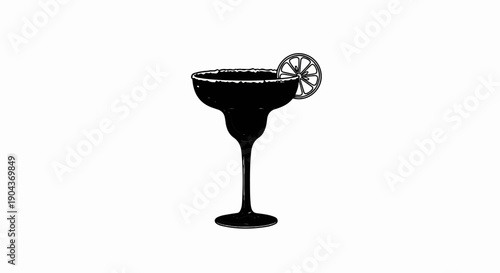 A black and white sketch of a margarita glass with a lime slice