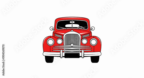 A bright red vintage car viewed from the front, detailed illustration