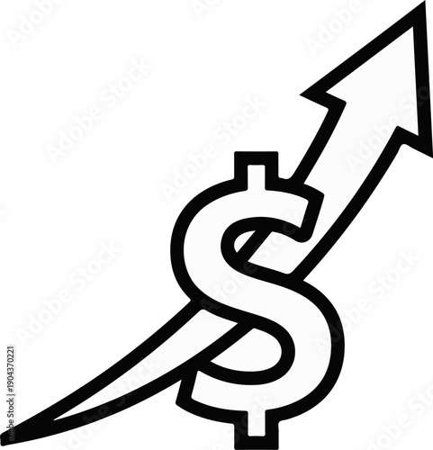A bold black outline depicts a dollar sign with an upward trending arrow