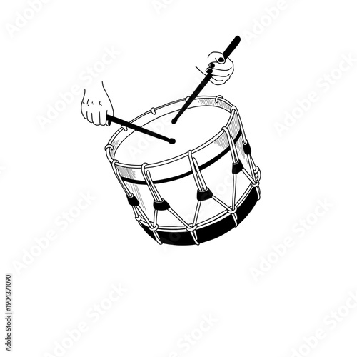 minimalist hand drawn snare drum line art vector illustration