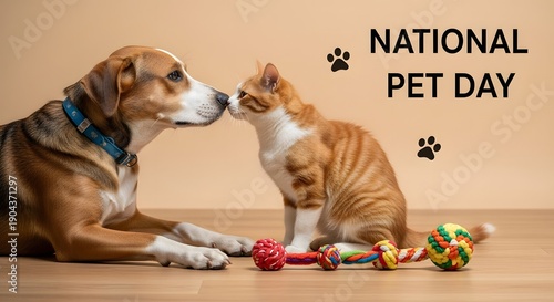 Dog and cat touching noses celebrating National Pet Day event