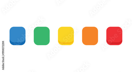 A colorful collection of five rounded square icons or interface elements featuring distinct vibrant hues arranged horizontally