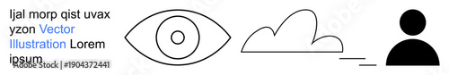 Visual include vision, communication, technology, identity, creativity, and simplicity. A black-outlined eye, cloud and person icons. Vision and communication concepts illustrated