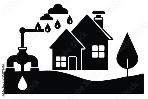 water conservation system silhouette vector illust