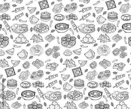 Indian Food Doodle Collection Hand Drawn Street Food Illustration seamless pattern