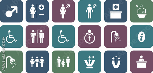 Essential Symbols Collection: A concise set of various symbol, representing essential services and facilities, against a colorful backdrop, ideal for visual communication