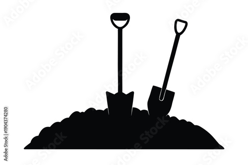 gardening tools in soil silhouette vector illustra