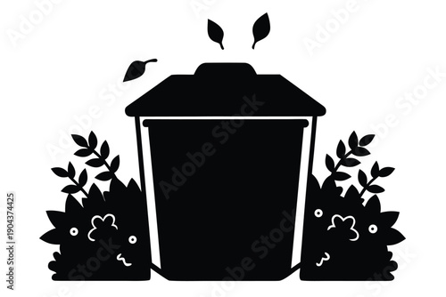 compost bin in garden silhouette vector illustrati