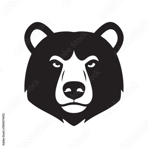 Fierce Bear Head Mascot, bold black and white vector logo for sports teams, wildlife, or wilderness themes.