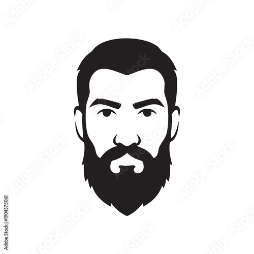 Modern black vector illustration of a man's head with a full beard and mustache, representing style and masculinity