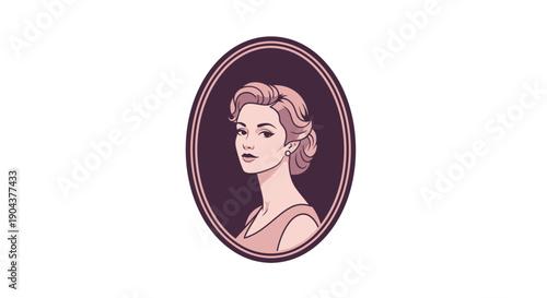 Elegant Vintage Woman Portrait in Oval Frame.