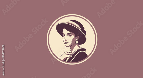 Elegant woman in a hat, vintage portrait illustration.