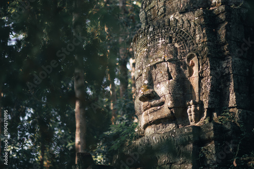 Close-Up of Stone Face at Ta Som Temple Entrance in Angkor Wat, Cambodia