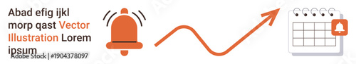 Data trends, alerts, schedule management, reminders, notifications, productivity enhancement. Alarm bell, upward arrow calendar with alert icon. Data trends and alerts concept