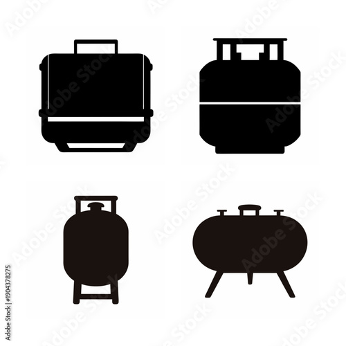 Four types of portable outdoor cooking and storage containers depicted in silhouettes