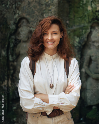 Confident Woman Smiling At Ta Som Temple Ancient Angkor Ruins