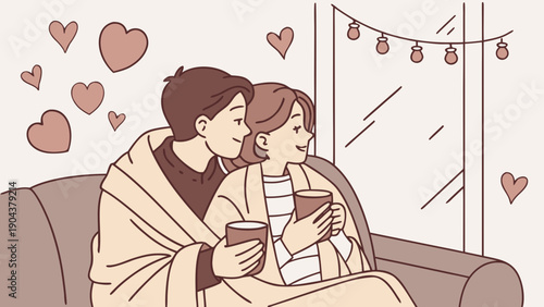 Happy Valentine’s Day Illustration of Interracial Couple Hands Forming Heart Shape with Roses, Love Symbols, and Romantic Greeting Card Design background landscapes 