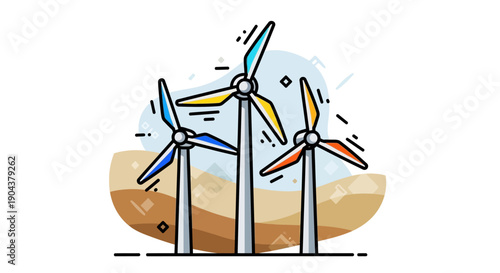 Wind Turbines Generating Clean Energy in a Desert Landscape with Sand Dunes