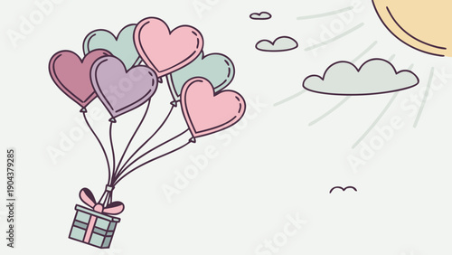 Happy Valentine’s Day Illustration of Interracial Couple Hands Forming Heart Shape with Roses, Love Symbols, and Romantic Greeting Card Design background landscapes 