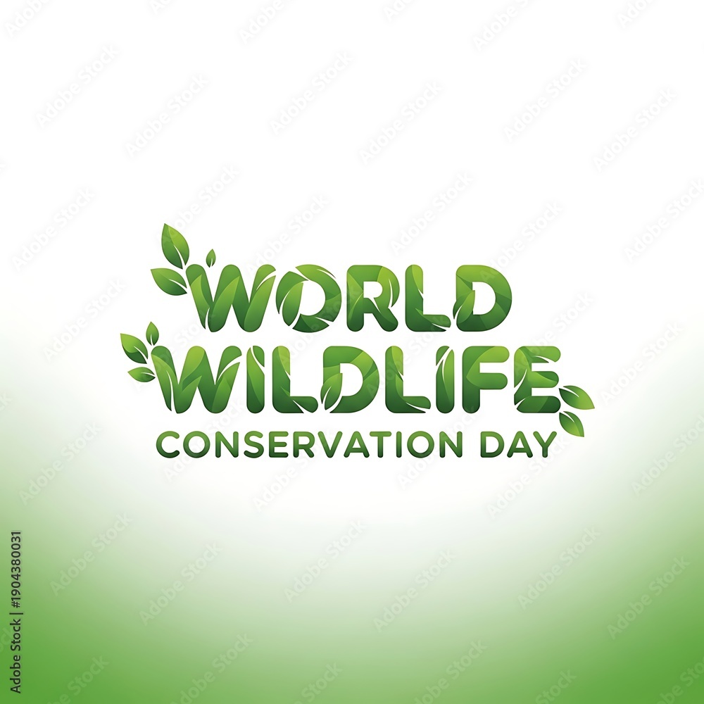 Fototapeta premium World Wildlife Conservation Day Green Leafy Typography Design Celebrating Nature Protection Efforts