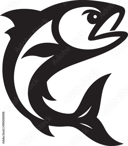 Dynamic saltwater fish leaping out of water for vintage fishing badge design graphic