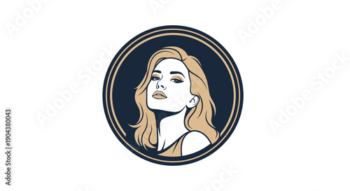 Elegant Woman Portrait in Circular Frame.