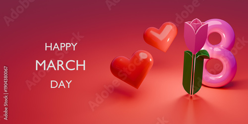 Wallpaper Mural Women's Day background with 3d 8 number and elegant flower. 3d render. Torontodigital.ca