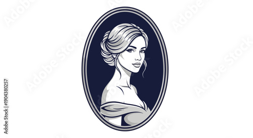 Elegant Woman Portrait in Oval Frame Vintage Style.