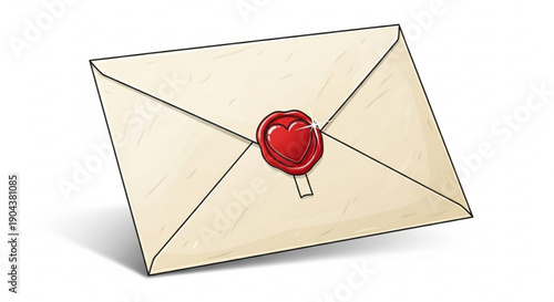 Sealed envelope with red wax stamp on white background symbolizing secure communication and correspondence