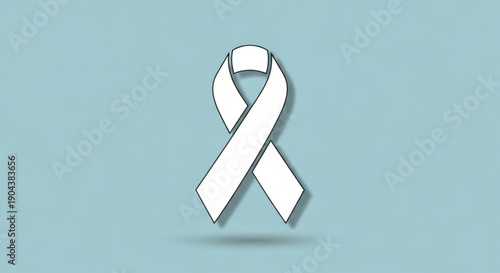 White awareness ribbon on a light blue background symbolizing support and solidarity for a cause